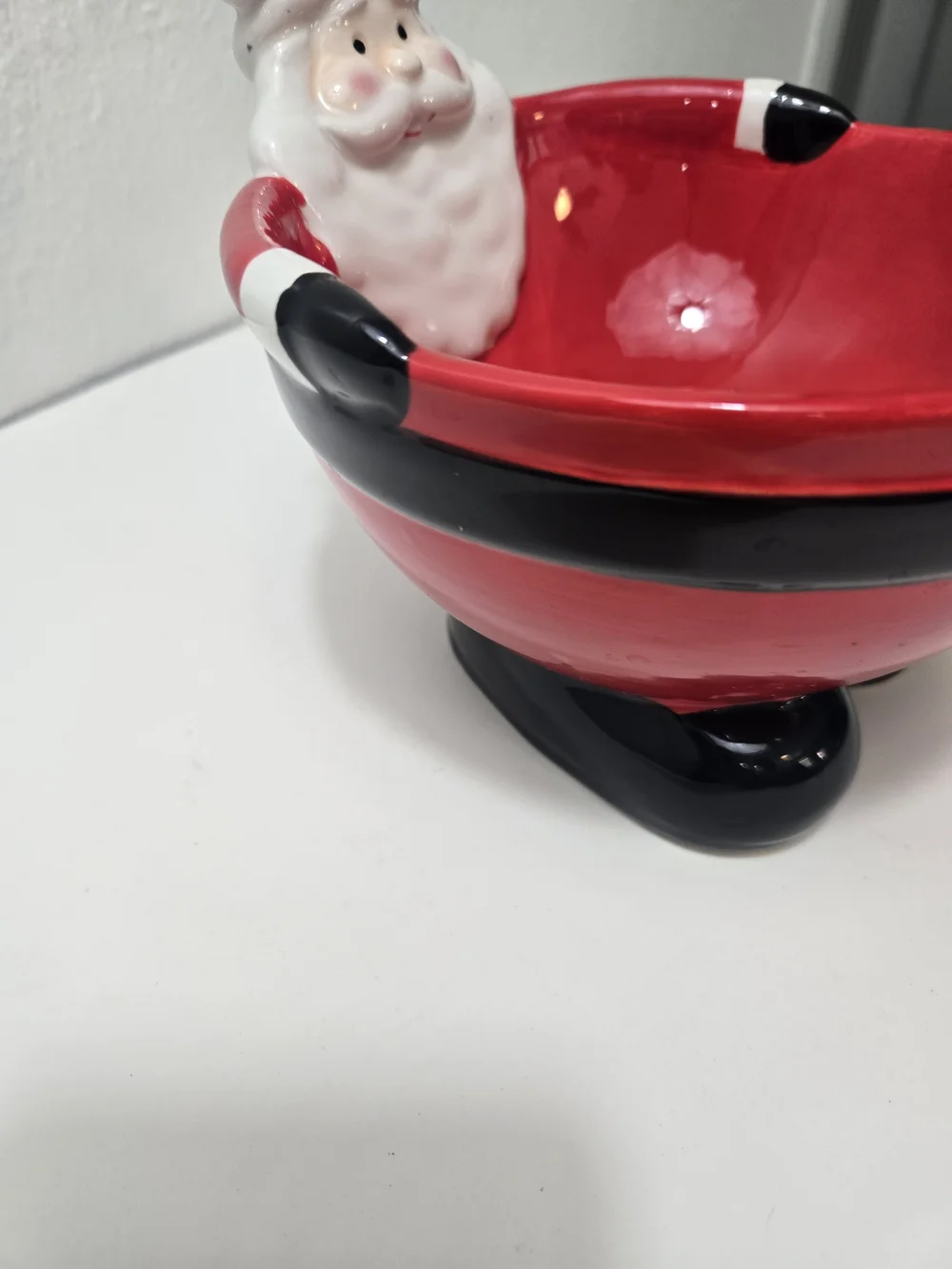 Santa Ceramic Candy Dish - Red and Black Holiday Bowl